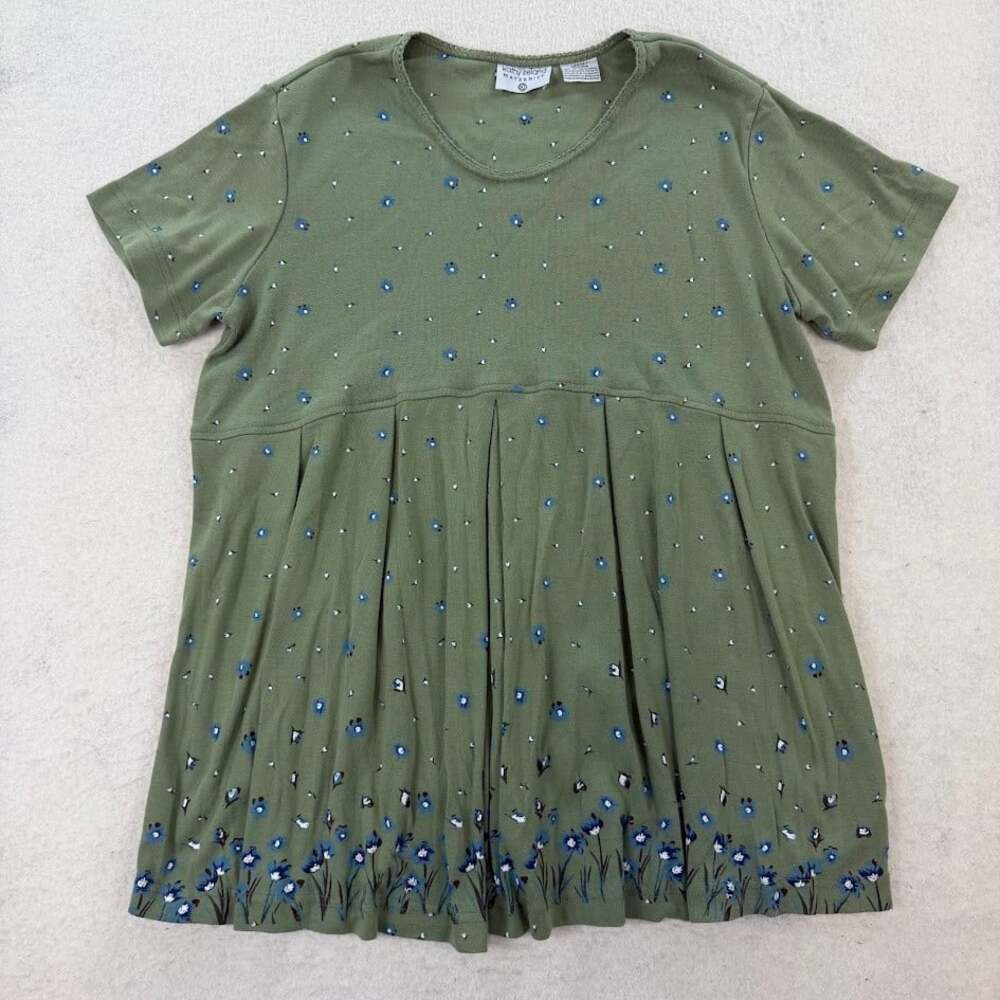 Kathy Ireland Maternity 90s Green Floral Tie Waist Top
